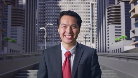 smiling businessman in cityscape