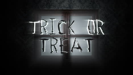 trick or treat with window in dark hall of castle