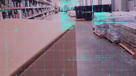 animation of data processing over empty warehouse