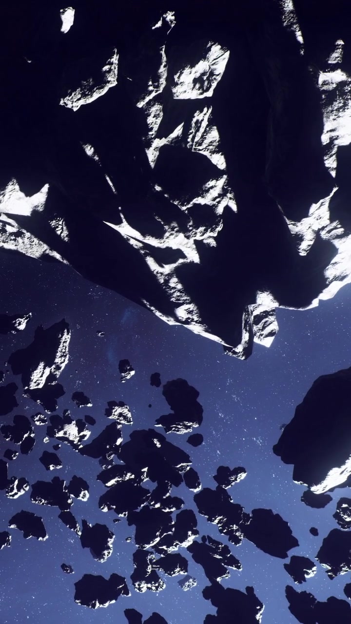 Asteroid field in space with rocky surface and dark background