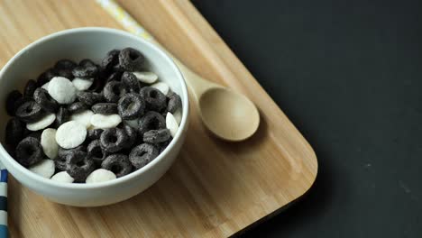 bowl of black and white cereal