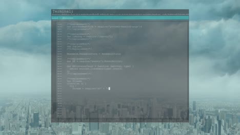 Animation-Der-Datenverarbeitung-Auf-Dem-Bildschirm-über-Dem-Stadtbild