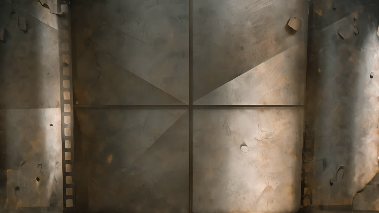 Rusty metal texture with film strip animation on both sides, copy space, looping , seamless backgrou