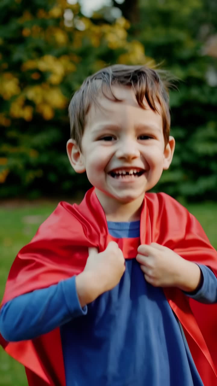 Happy Child Dressed as Superhero
