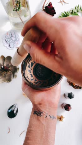 sound healing and meditation session with crystal and tattoo