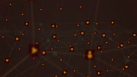 Animation-of-network-of-connections-with-icons-over-black-background