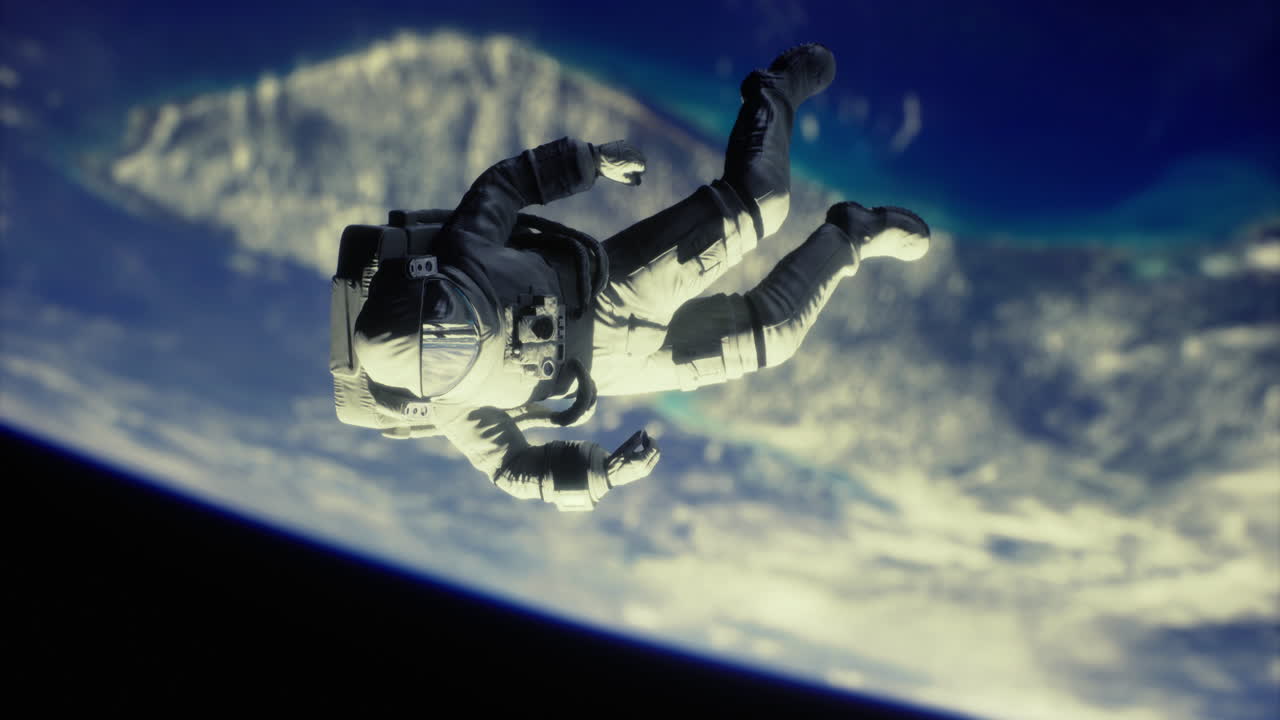Astronaut floating in space above earth with stunning views of the planet