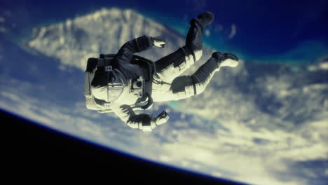 astronaut floating in space above earth with stunning views of the planet