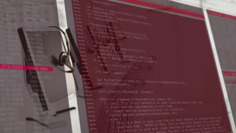 digital interface data processing against empty office in background