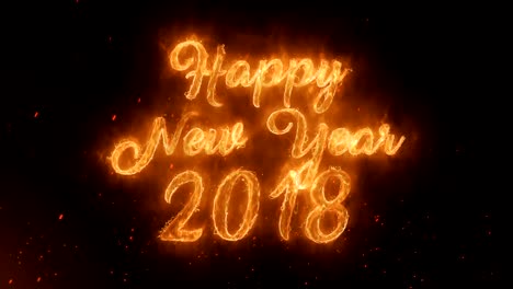 happy new year 2018 word hot burning on realistic fire flames sparks and smoke continuous seamlessly loop animation