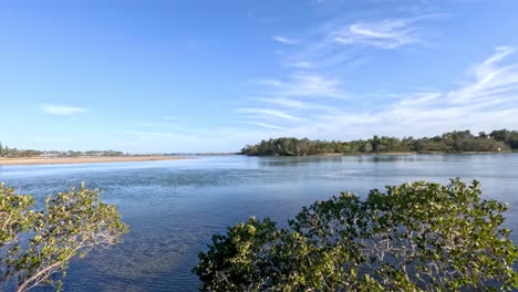 calm lake with surrounding greenery and clear sky