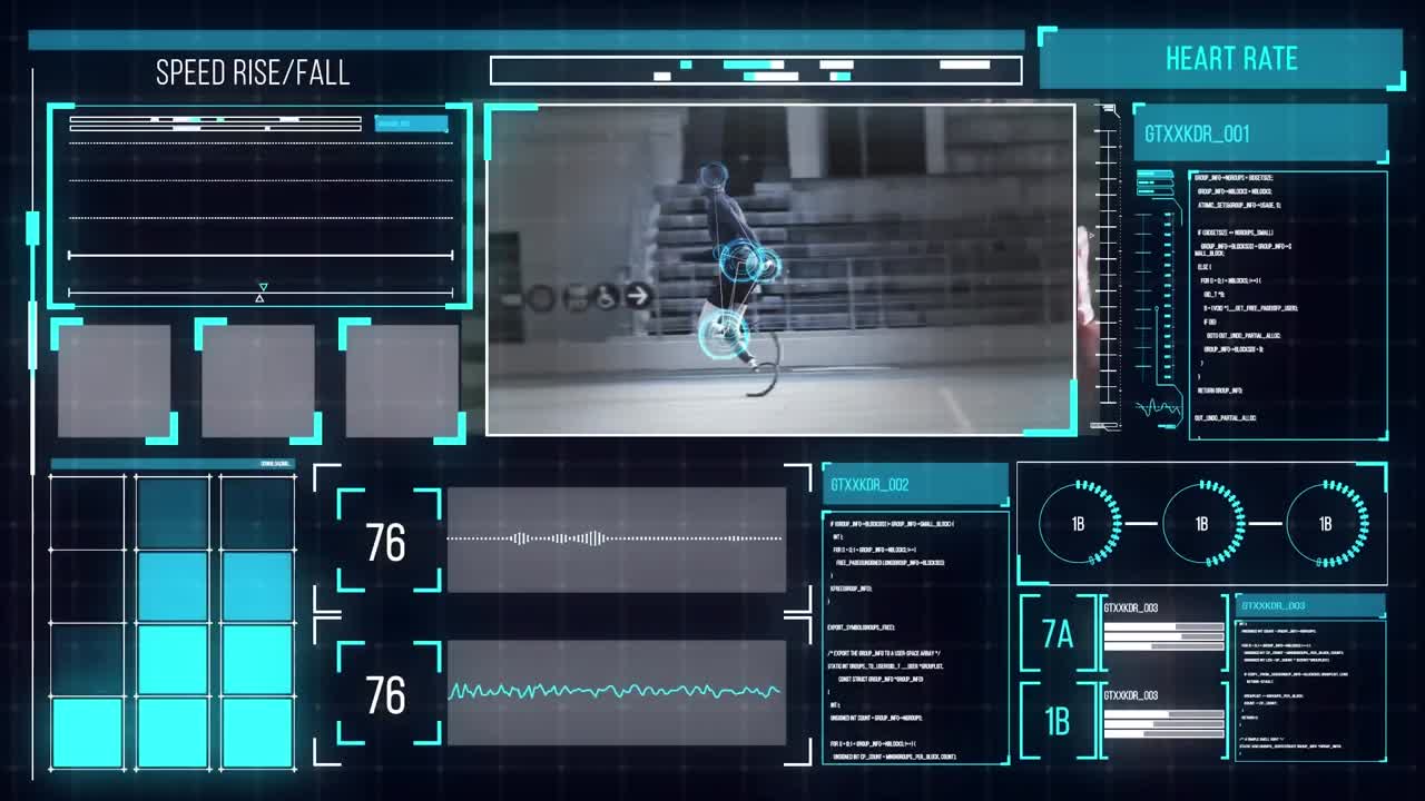 강한 남자가 운동하는 디지털 인터페이스의 애니메이션