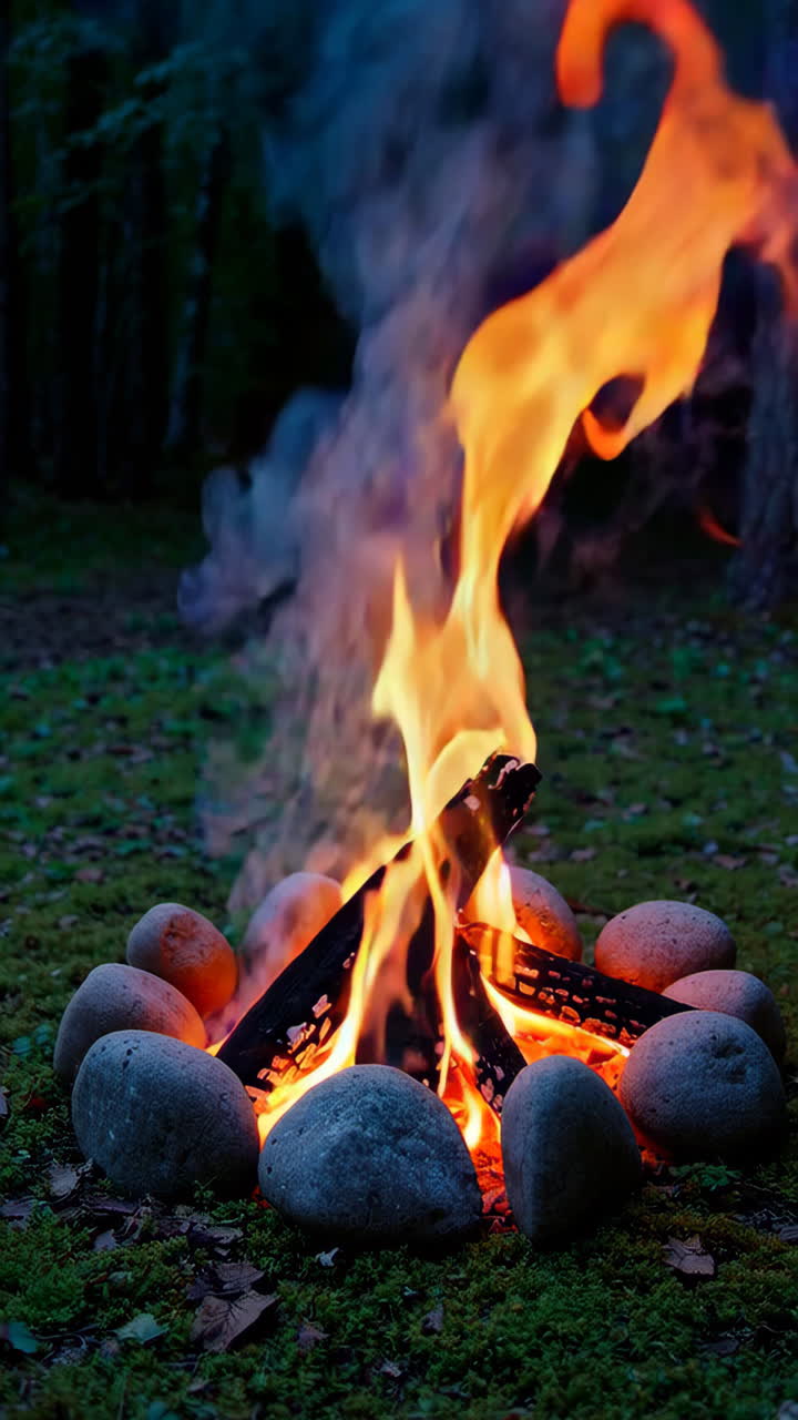 fuego de campamento en el bosque por la noche