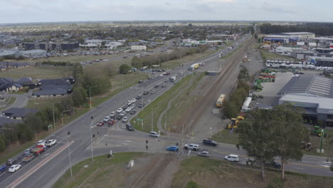 drone shot of a busy highway intersection in rolleston south of christchurch, south island, new zealand