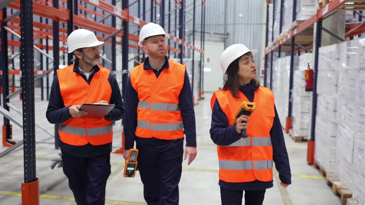 Warehouse workers inspecting inventory with scanners