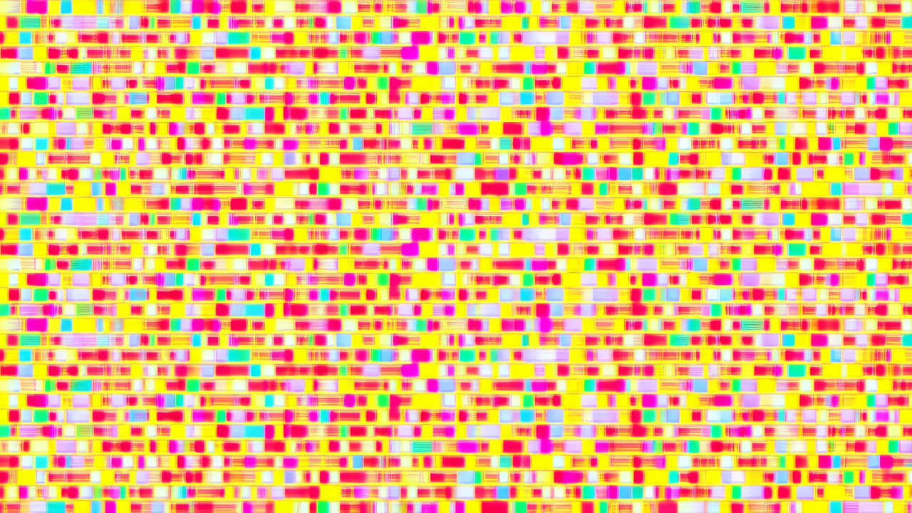 Dense Pixel Mosaic Of Multicolor Squares, Tight Grid Of Tiny Tiles With Warm Yellow Red Teal Palette,