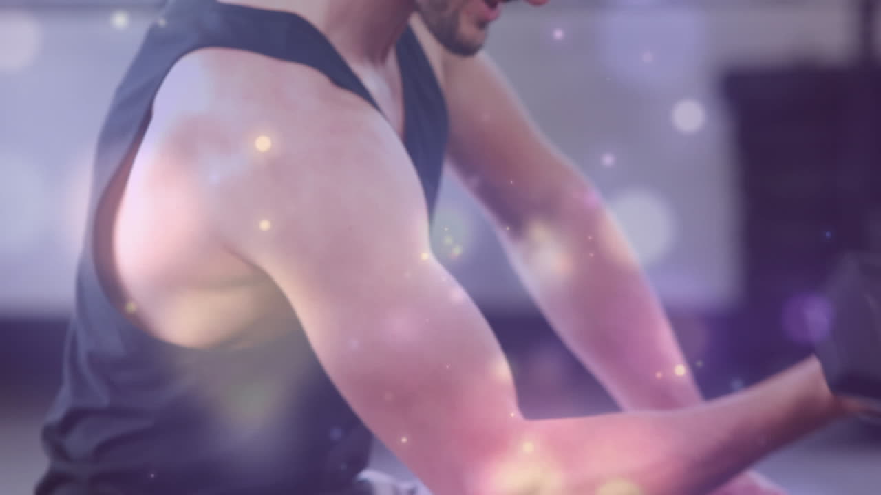 체육관 에서 운동 하는 적합 한 사람 위 에 반 ⁇ 이는 빛 의 애니메이션