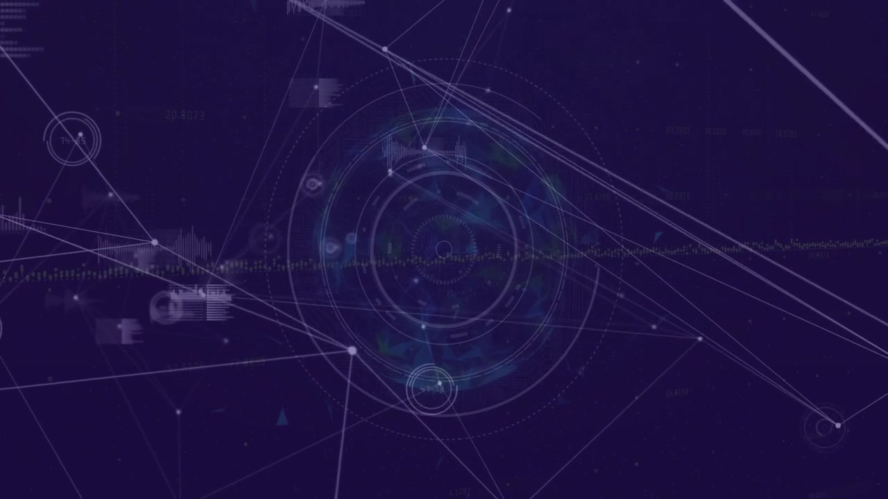 Animation of abstract geometric shapes forming complex network on dark background