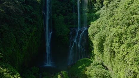 aerial reveal, bali waterfalls, idyllic landmarks asia, exotic indonesia