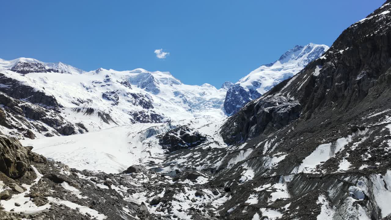 Stunning aerial of Morteratsch glacier in the rugged Swiss mountains