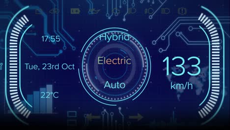 Animation-of-scope-scanning-and-electric-car-data-processing-over-computer-circuit-board