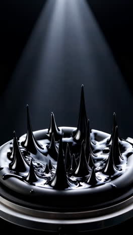 ferrofluid spikes under spotlight