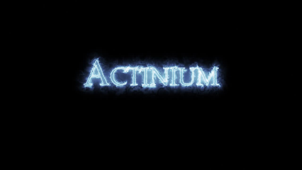 Actinium, chemical element, written with fire. Loop