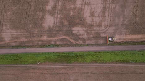 aerial view of combine harvester in field