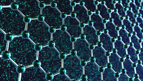 Nahtlos-Schleifenfähige-Animation-Der-Graphenstruktur.-Reflektierende-Dunkle-Kohlenstoffatome-In-Wabenform.-Chemische-Forschung.-Technologie:-Nanostrukturfasermolekül-Oder--partikel.-Wissenschaft:-Sechseckig.