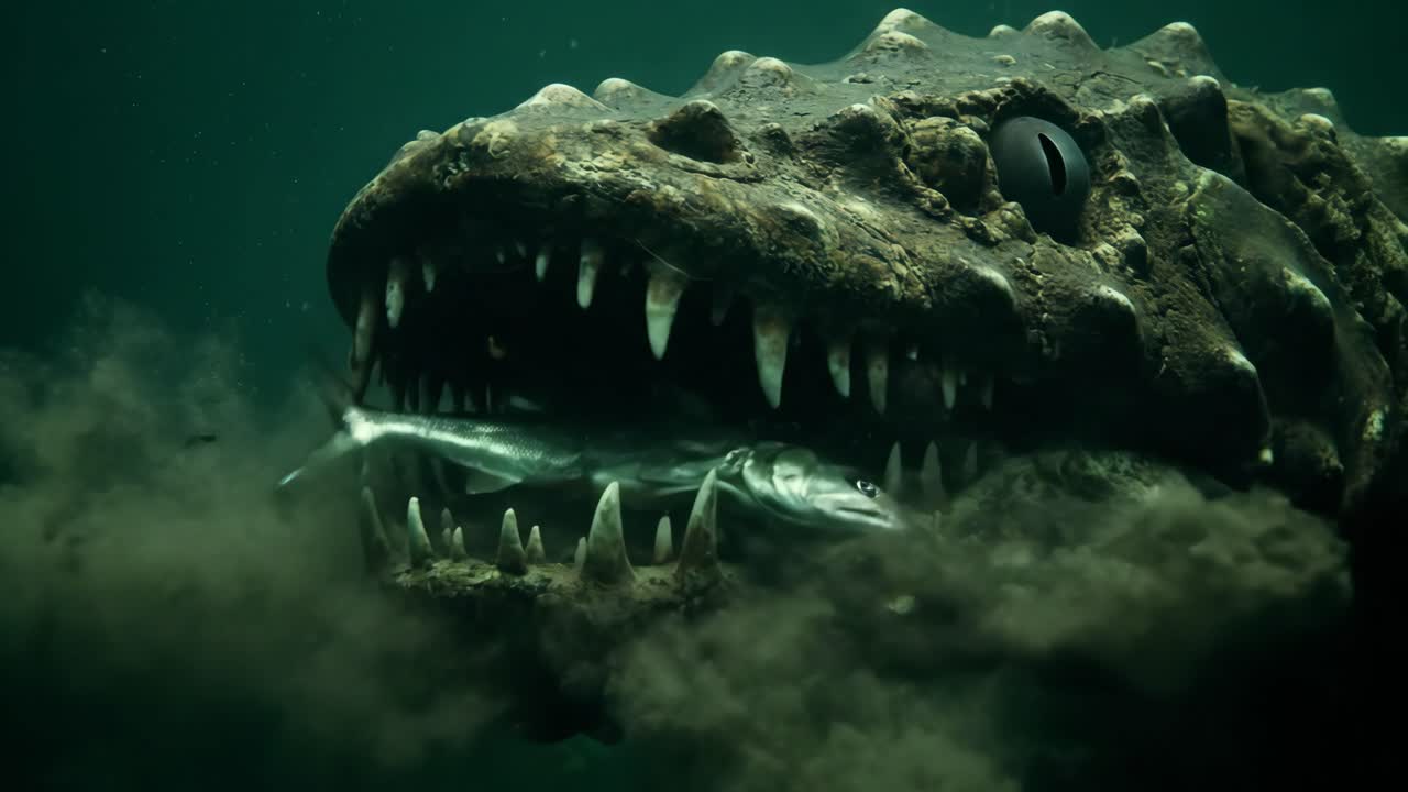 Crocodile Eating Fish Underwater