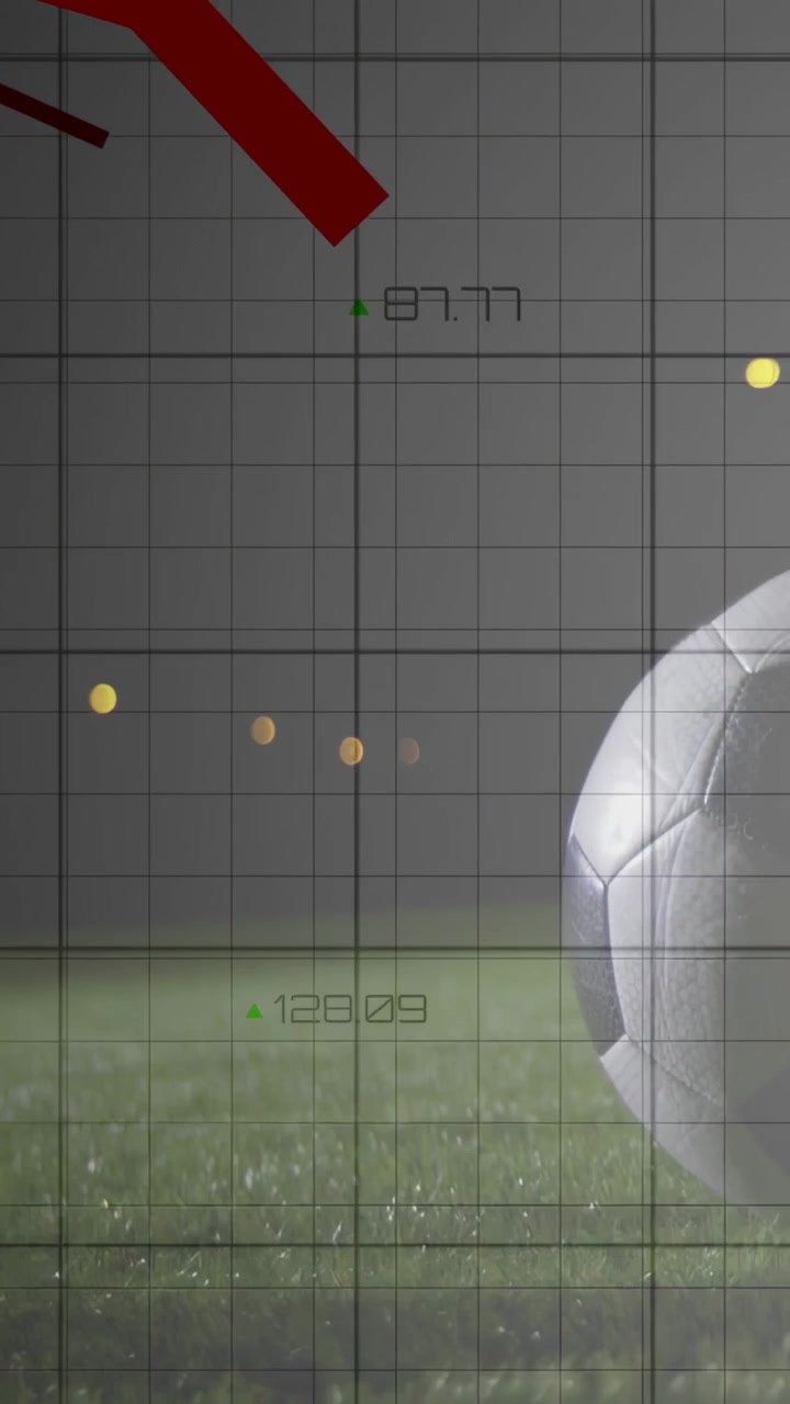 Vertical video: Male cleat entering, causing red graphs shifting on grid beside ball for sports