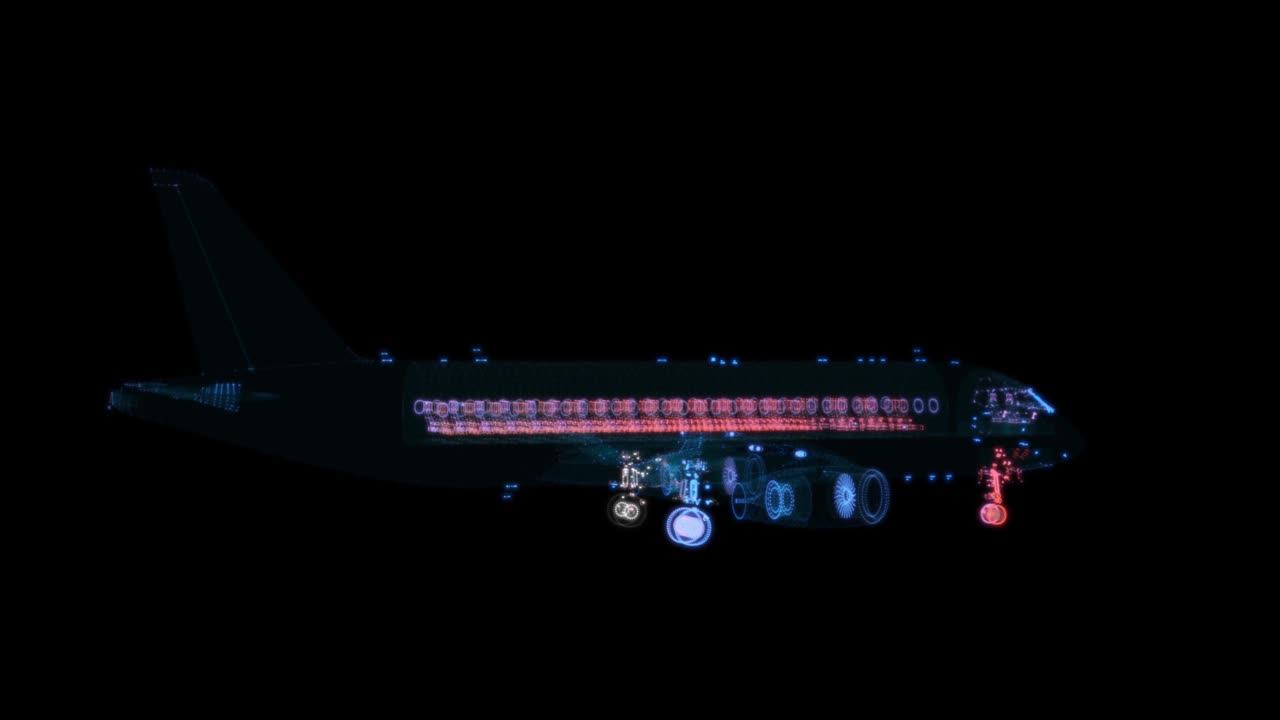 holograma de avión inteligente digital. concepto de transporte y tecnología