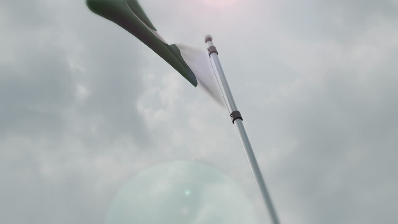 Pakistan National Flag Waving Against Cloudy Sky