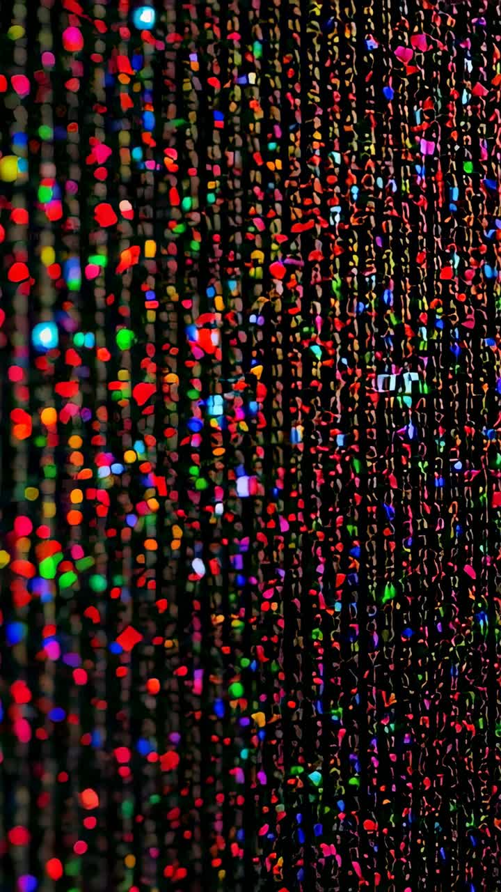 Vertical video: Shifting lens bringing RGB columns into focus in dark studio to reveal pixel detail