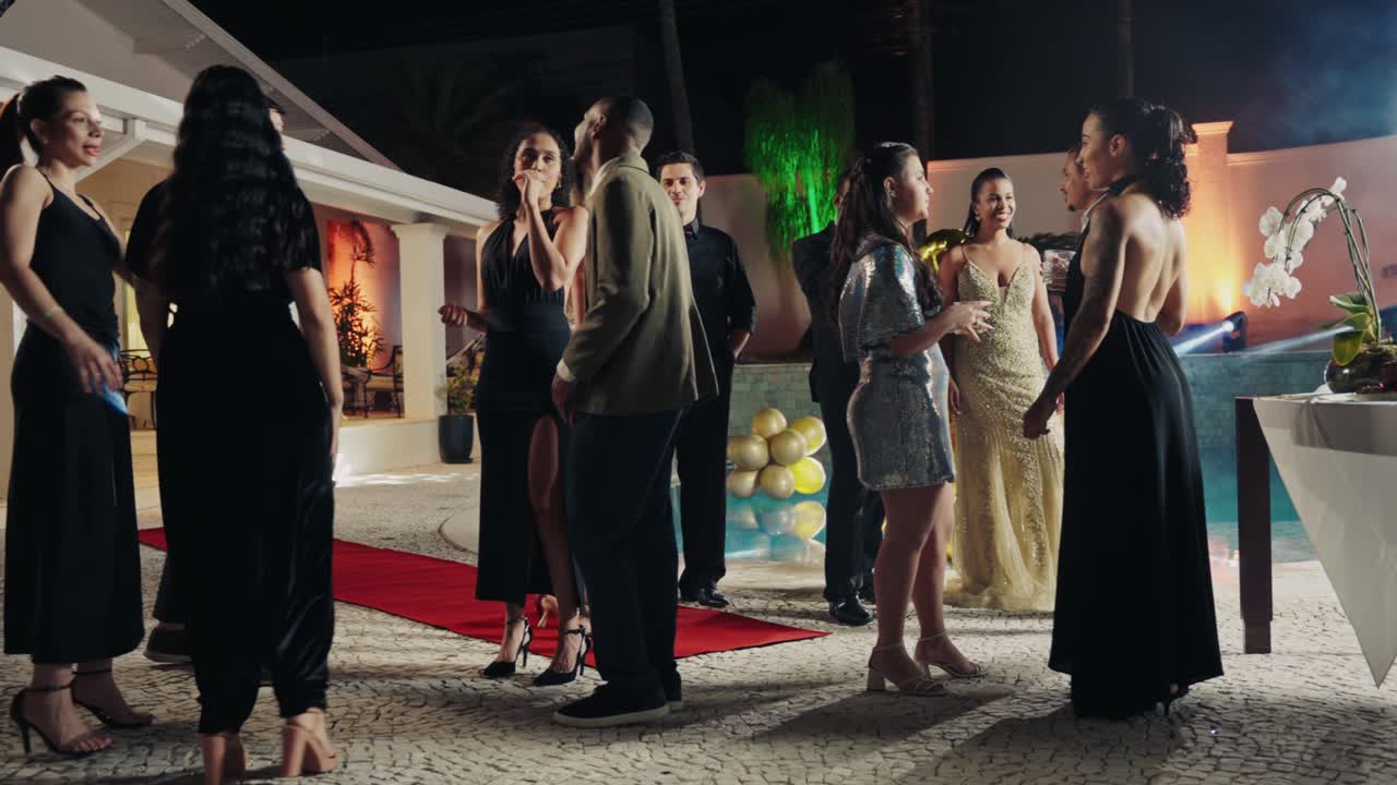 Elegant Evening Party with People on a Red Carpet