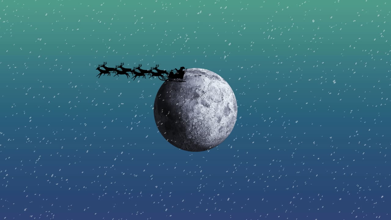 산타클로스 위 에 내리는 눈 의 애니메이션 은 달 에 대항 하여 사 ⁇  들 이 끌고 있는  ⁇ 매 에 있다