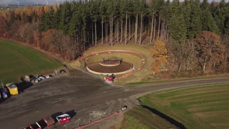 construction of wind turbine base foundation at wind farm in germany