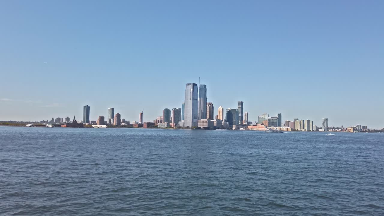 Jersey city view from a boat on Hudson river in New York