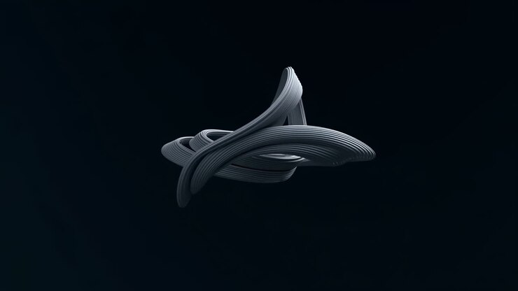 Monochrome D Sculptural Form Rotating On Dark Plane, Smooth Layered Surfaces And Elegant Curves