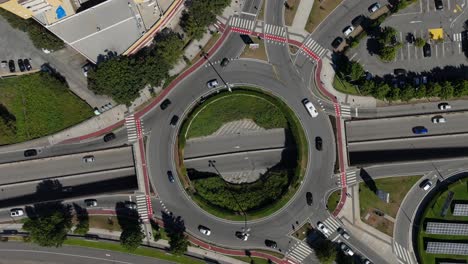 Aerial view of a roundabout and road junctions in the city center of Braga, Portugal