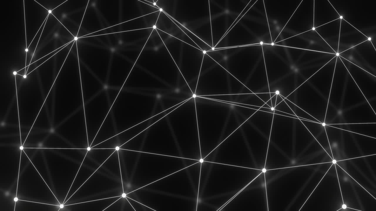 Animation of network of connections with glowing nodes over black background