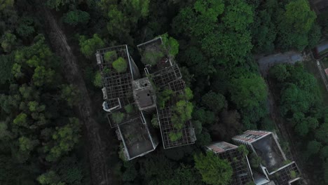 Top-down-view-of-old-abandoned-Highland-towers-at-Kuala-Lumpur,-aerial