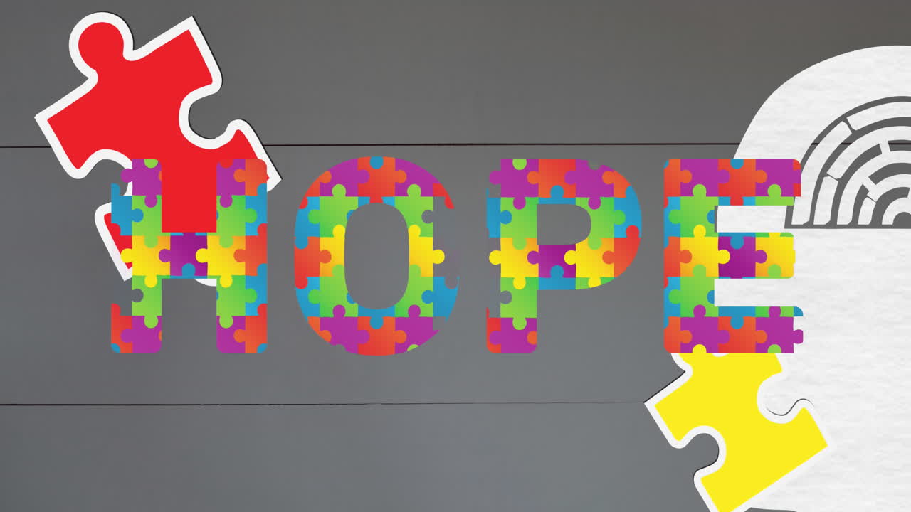 다채로운 퍼즐 조각의 애니메이션, 자폐증 인식 달 텍스트