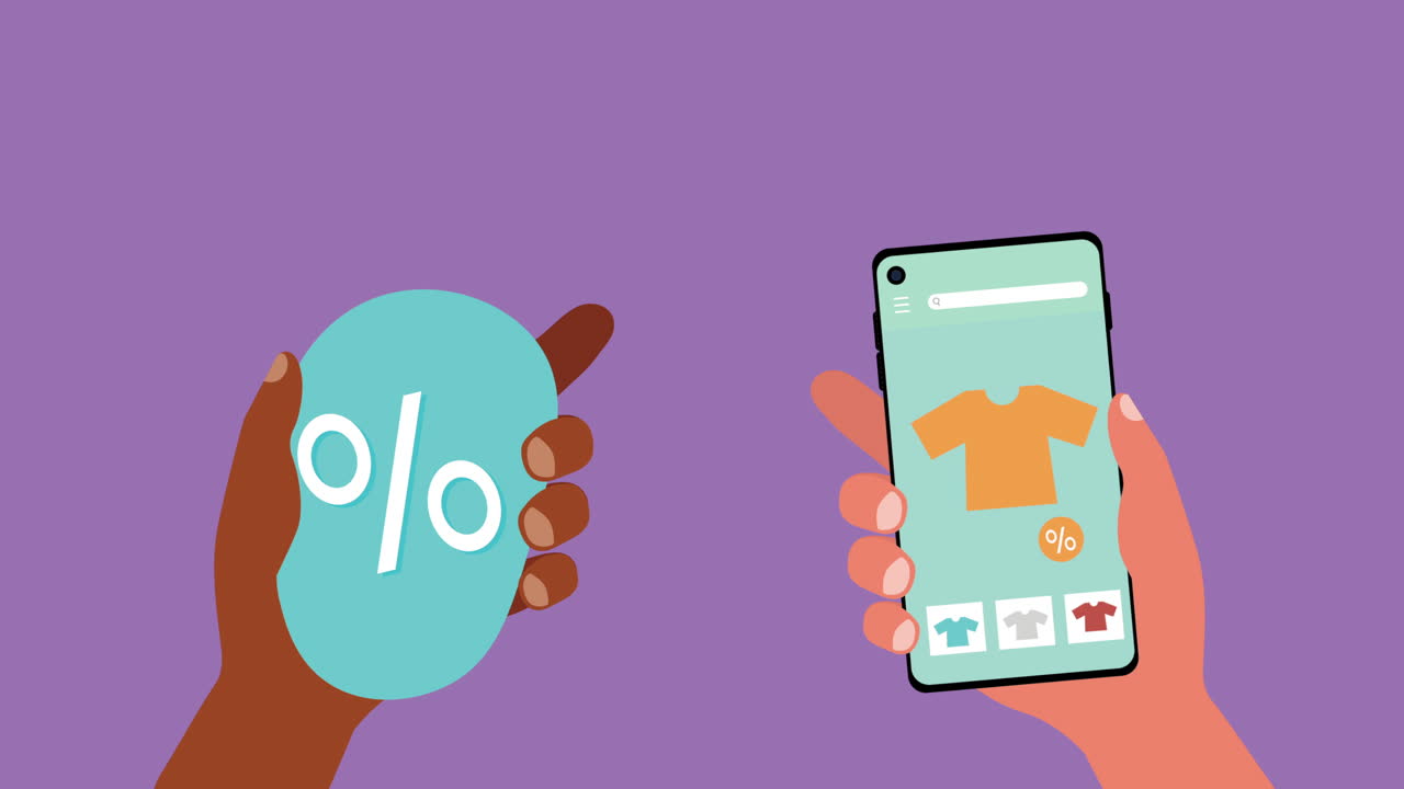 con el porcentaje y las manos de comercio electrónico de teléfonos inteligentes