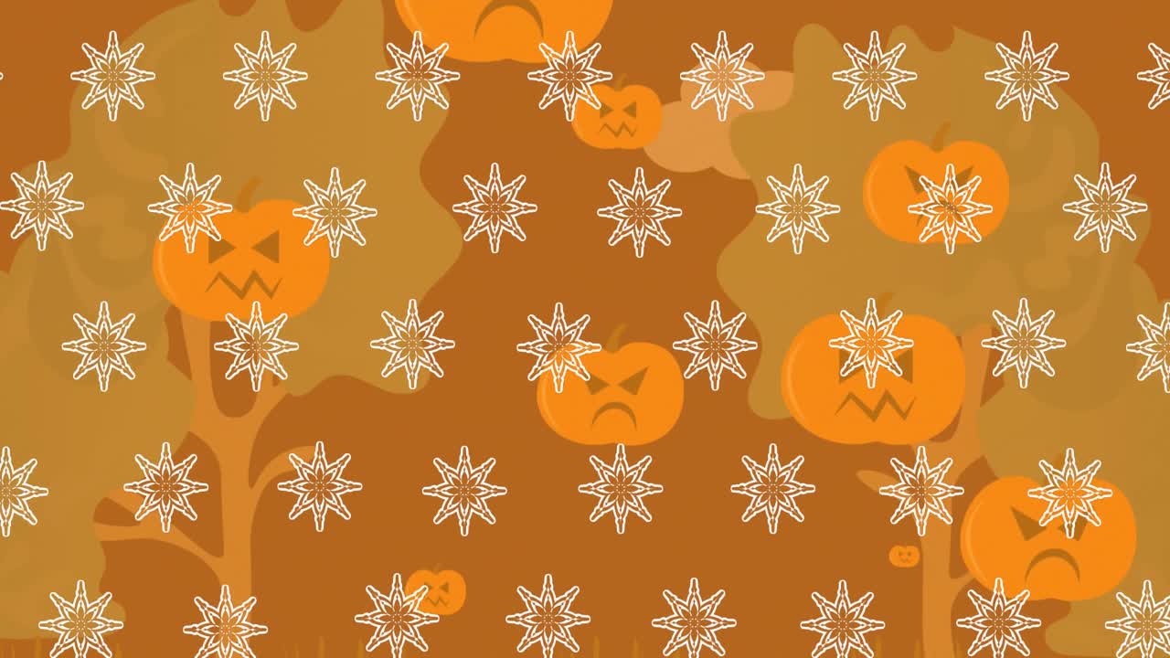 Animation of halloween pumkin pattern on orange background