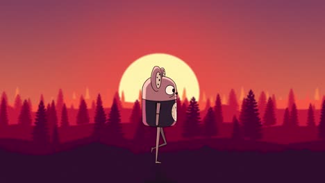 2D-animation,-little-guy-walks-through-the-forest-in-a-loop