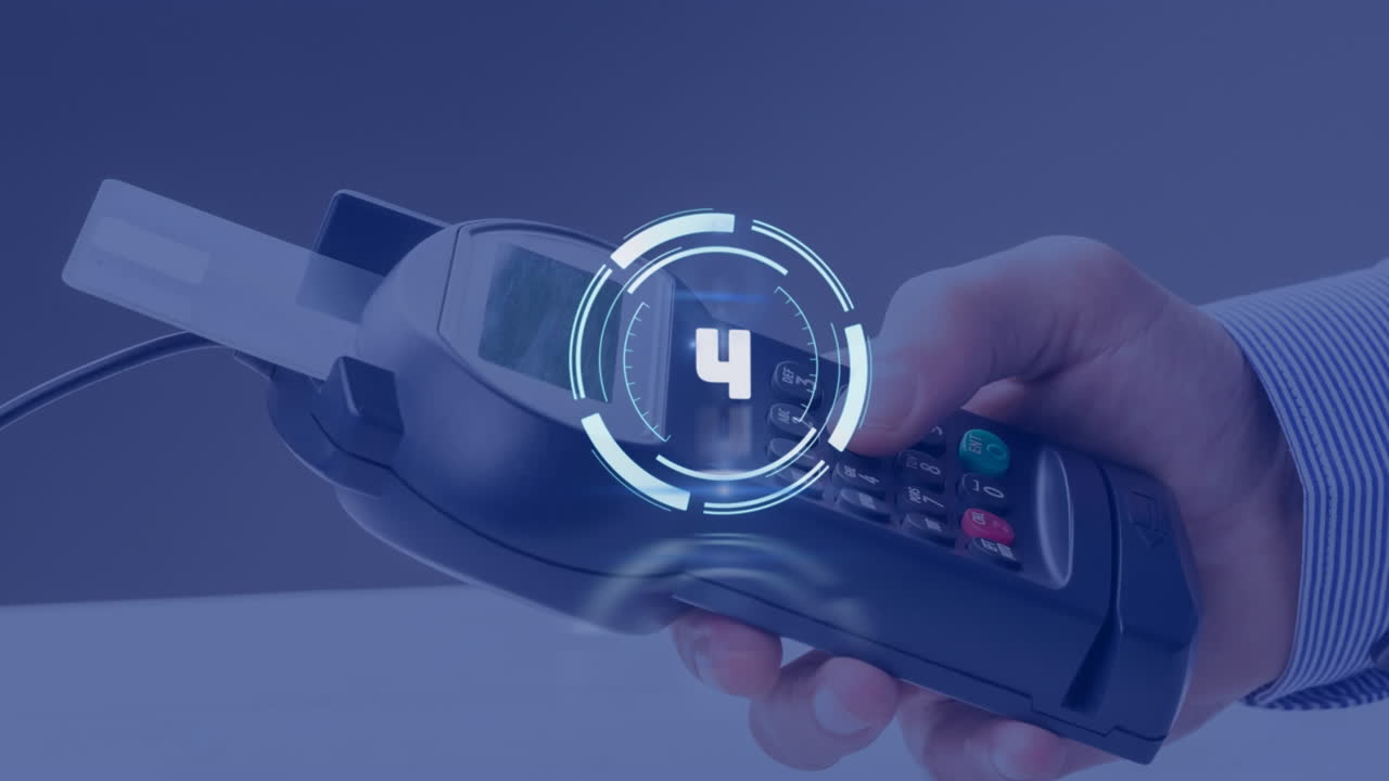 Animation of scope scanning with countdown over payment terminal