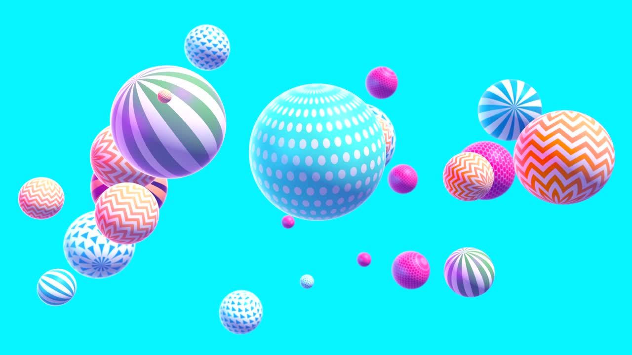 Abstract colorful background with flying or floating simple geometric forms. Multicolored decorative loopable 3d animation.