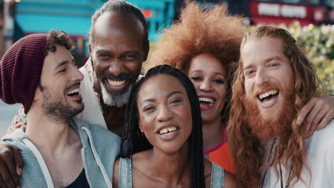 diverse group of friends laughing