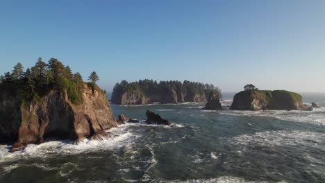 rugged-looking islands off the pacific coast, misty 4k aerial